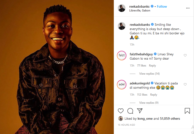 Coronavirus: Reekado Banks stuck in Gabon, cries out