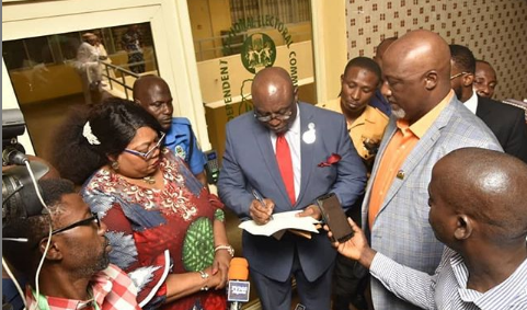 Dino Melaye Storms INEC Headquarters,Tenders Evidence Of Election Fraud(Photos)