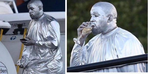 Kanye West Dons Full Silver Outfit For New Show (Photo)