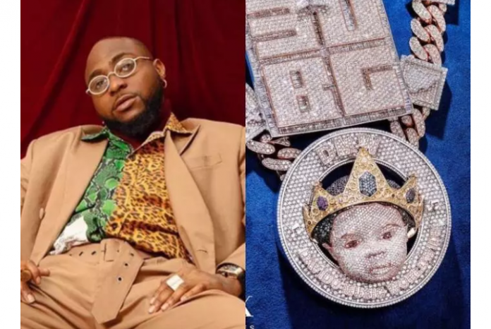 Davido Reveals The Face Of His Son On Diamond Necklace Worth N150million (Photos)
