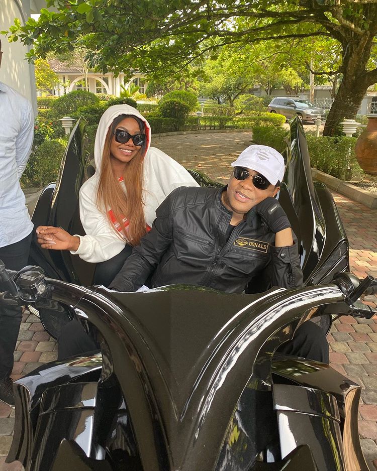 “Too Blessed To Stay Stressed”, Says Tacha As She Rides With Donald Duke On His Batman Power Bike In Calabar(Video)