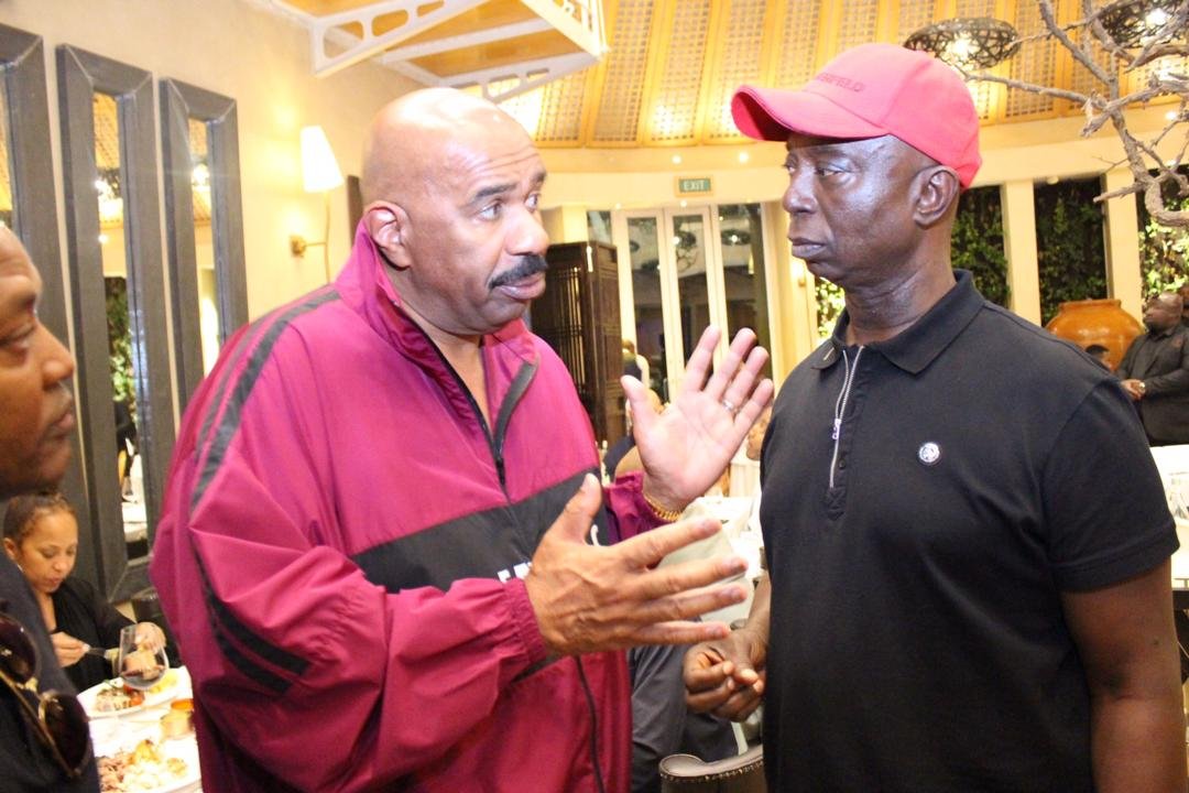 Ned Nwoko, Regina Daniels Spotted With American Comedian Steve Harvey (Photo)