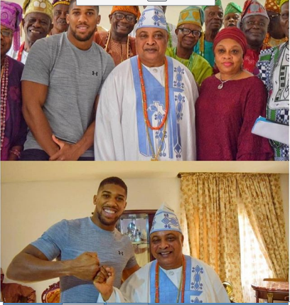 Anthony Joshua Visits Sagamu, ‘Chops Knuckle’ With Ogun Monarch