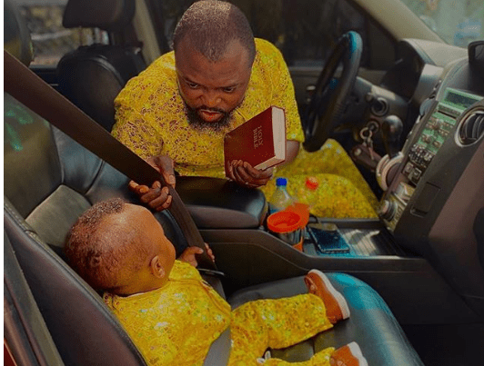 Actor Kolawole Ajeyemi, Son Rock Matching Outfits To Church
