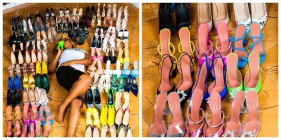 40th Birthday Mood! Linda Ikeji Poses With 80 Pairs Of Designer Shoes (Photos)