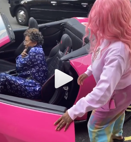 Nana Otedola shivering as DJ Cuppy takes her on a ride in her new Ferarri (Video)