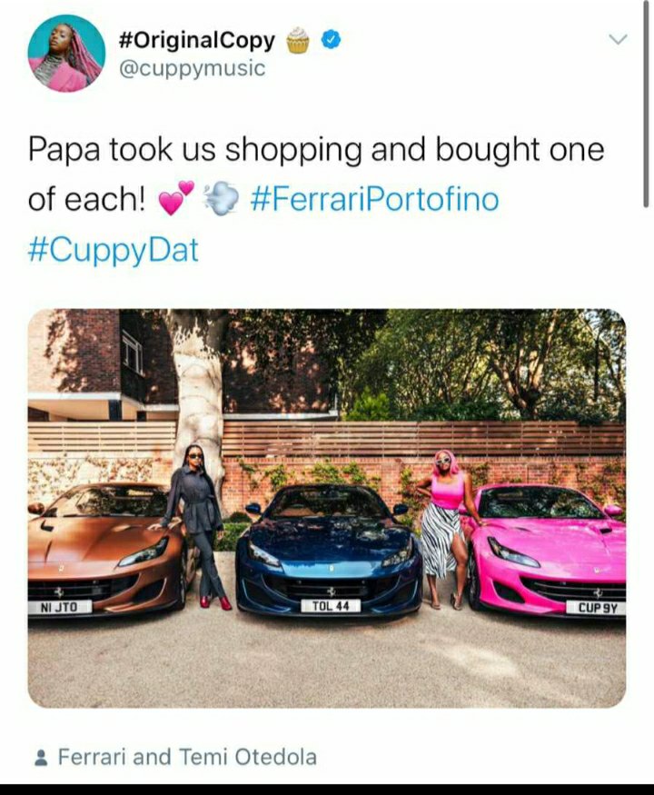 Photos: Billionaire businessman, Femi Otedola buys three Ferrari Portofino cars for his three daughters