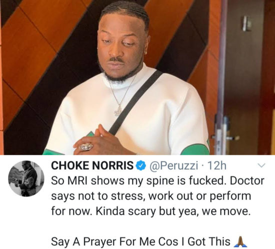 Singer Peruzzi asks for prayers; reveals his doctor said his spine is messed up
