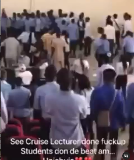 UniAbuja lecturer beaten by students for collecting answer scripts 45 minutes into a 3-hour exam (video)