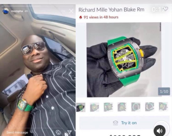 Mompha shows off his N118m Richard Mille wristwatch