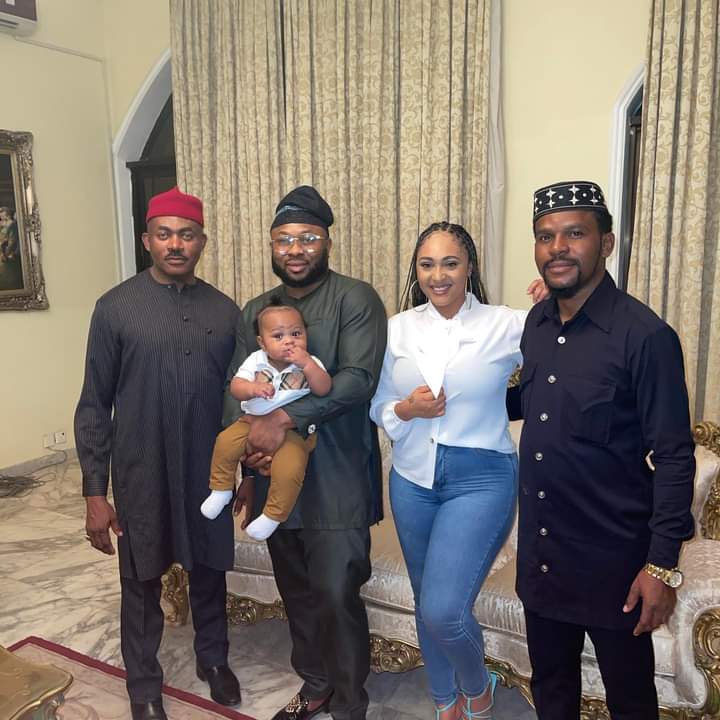 Churchill, His Wife, Rosaline Meurer And Son Visit Maduka At His Lekki Mansion
