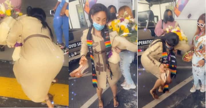 Fans Storm Airport With Gifts For Tonto Dikeh In Ghana