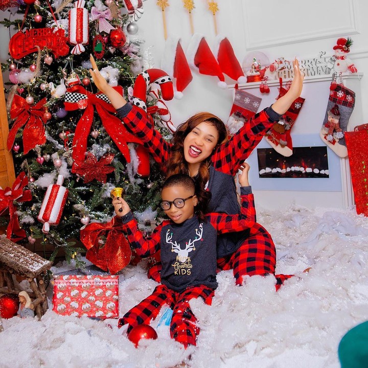 Tonto Dikeh Strikes A Pose With Her Son In Christmas Themed Photos
