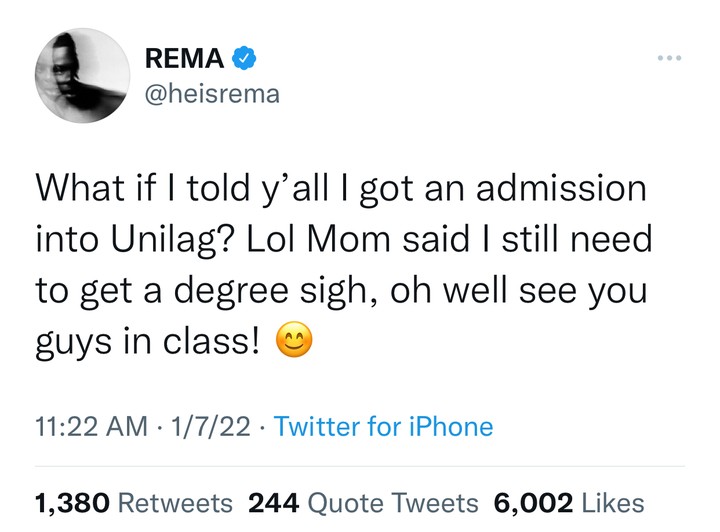 REMA Gains Admission To University Of Lagos (UNILAG)