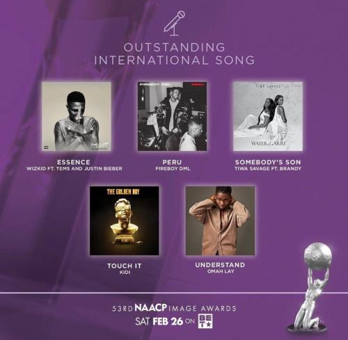 Wizkid, Tiwa Savage, Omah Lay, Fireboy Nominated For NAACP Award 2022